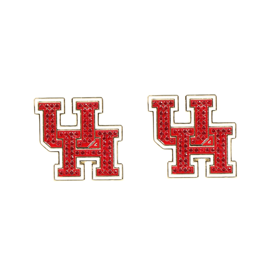 Houston Cougars pave UH logo stud earrings with rhinestone detail