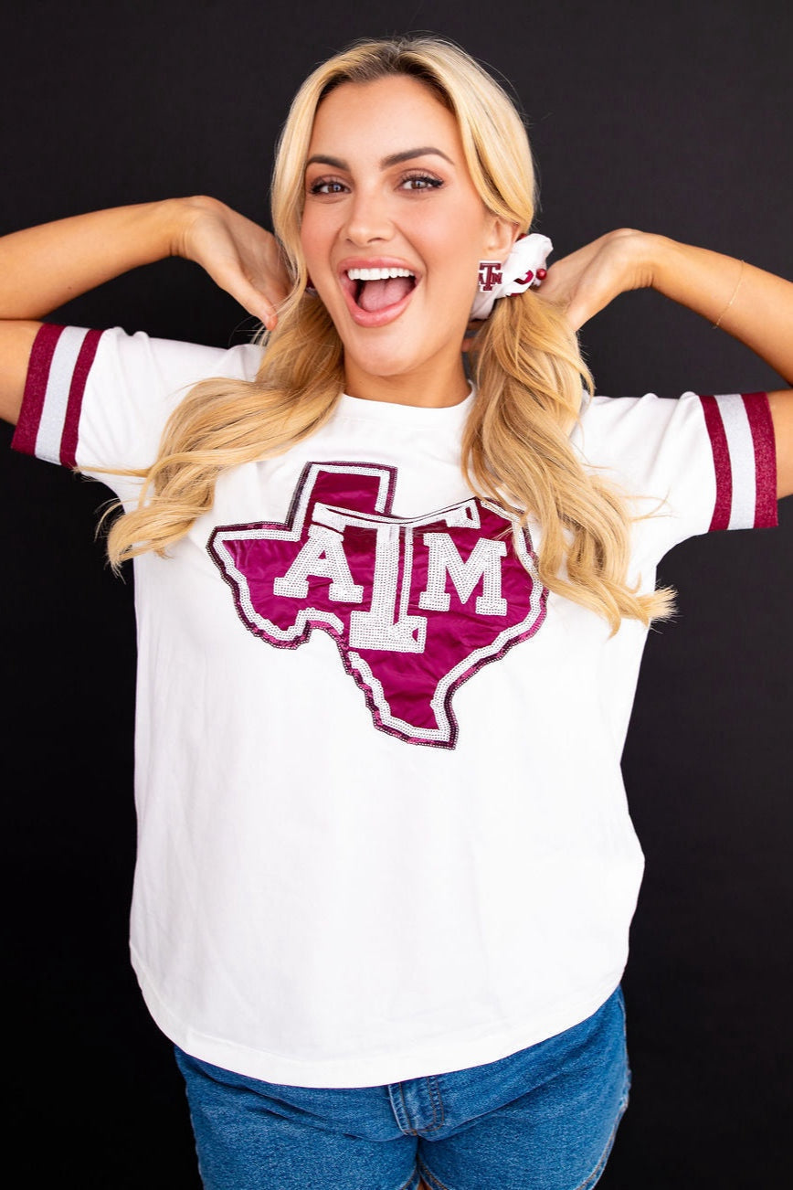 Texas A&M sparkle logo gameday T-shirt with sequin details