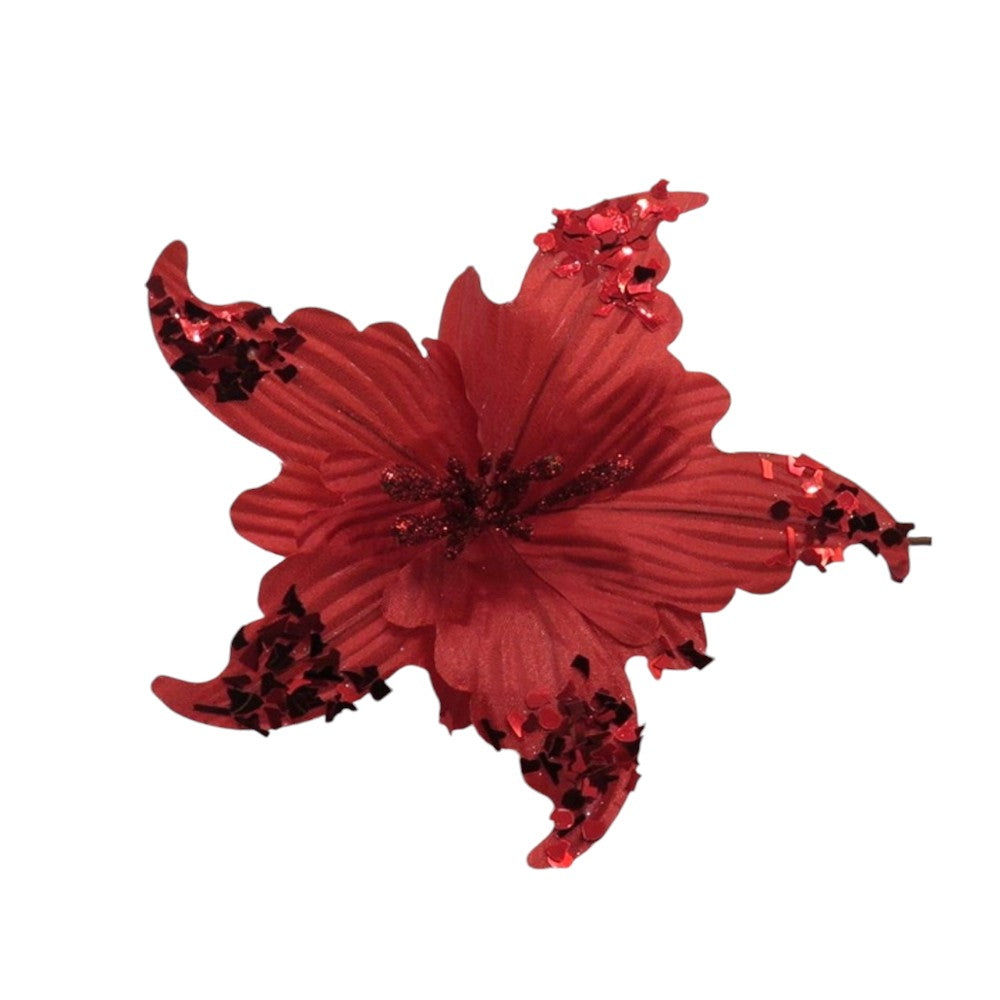 6” Red Sequined Floral Pick – Festive Christmas Tree Flower Decoration