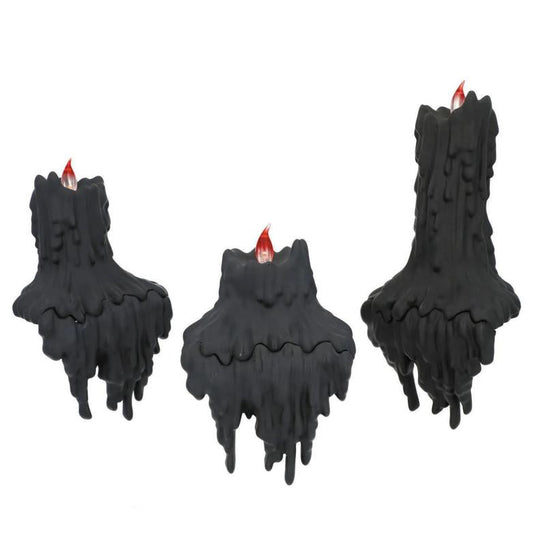 Set of 3 LED Light-Up Melting Black Halloween Candles | Battery-Operated Gothic Flameless Candles for Indoor Halloween Décor