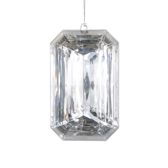 8″ Silver Rectangle Jewel Glitter Ornament – Sparkling Acrylic Jewel