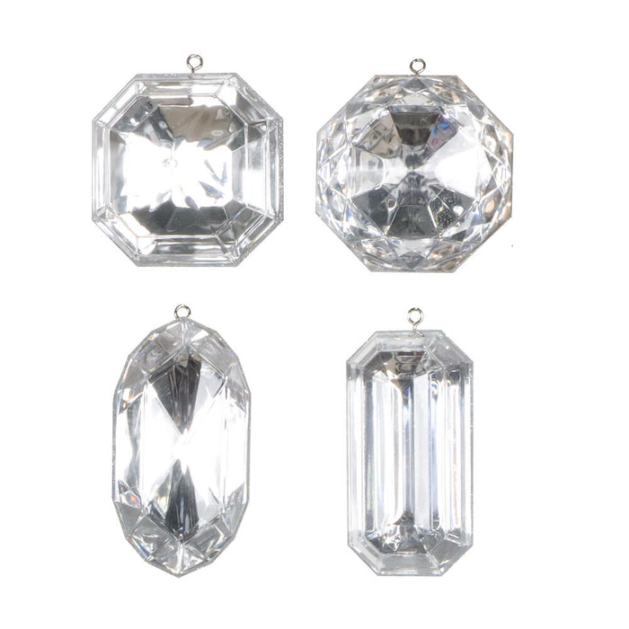 4–5″ Silver  Rectangle Jewel Glitter Ornaments - Set for 4