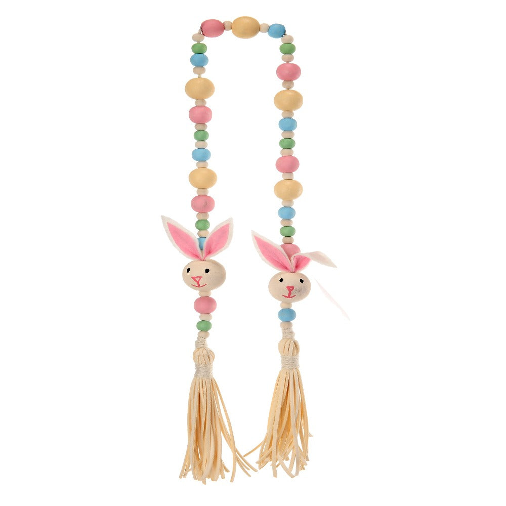 32" Wood Bead Tassel Garland with Bunny – Charming Rustic Easter  Decoration