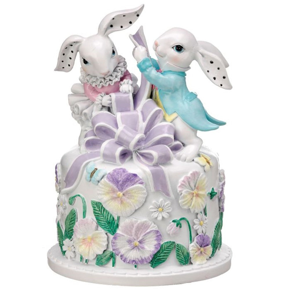 7.25" Easter Bunnies on Floral Cake Figurine