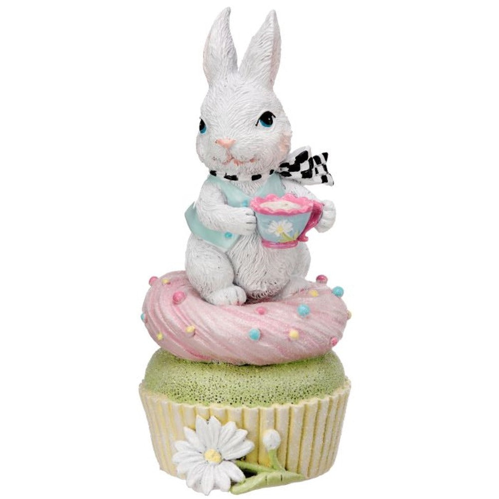 6" Easter Bunny on Cupcake Resin Figurine