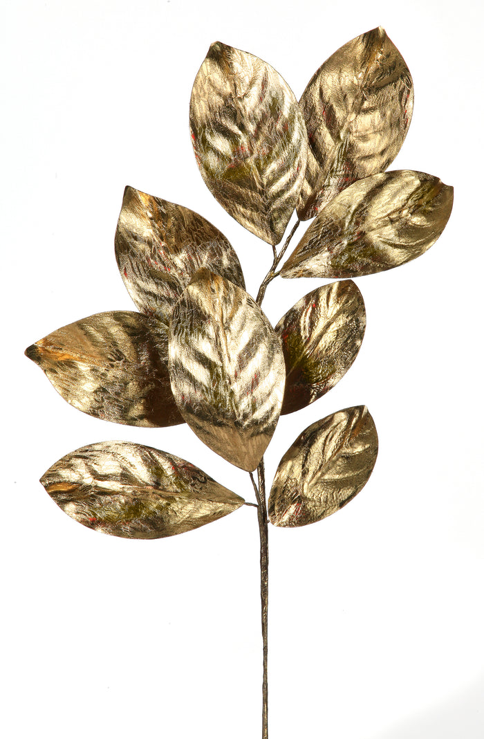 24" Gold Metallic Magnolia Leaf Spray