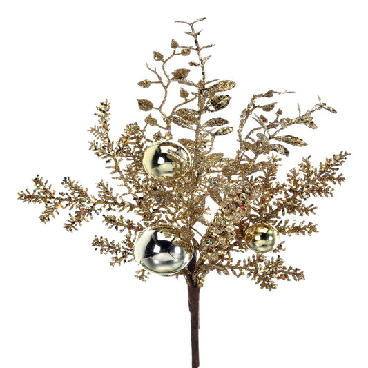 18" Gold Glittered Smilax, Berry, and Fir Ball Spray – Festive Christmas Decoration