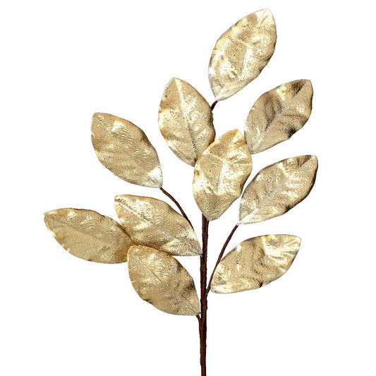 30" Champagne Glitter Metallic Magnolia Leaf Spray - Elegant Christmas Decor