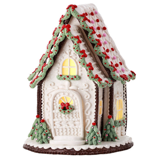 13" White Christmas Gingerbread A-Frame House with LED Lights, Battery/Timer