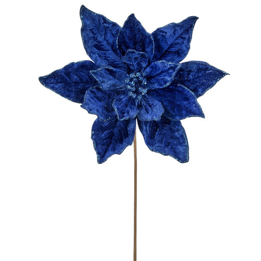 24" Blue Deluxe Velvet Sapphire Poinsettia Flower – Luxurious Christmas Floral Decoration