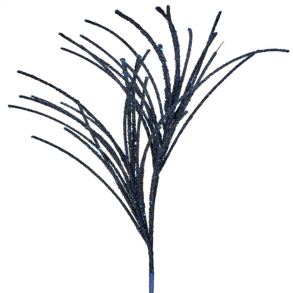 28" Midnight Blue Micro Beaded Sequin Grass Spray – Elegant Christmas Floral Accent