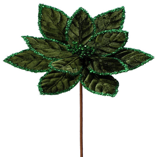 24" Green Sequins Edge Velvet Poinsettia Flower – Elegant Christmas Floral Decoration