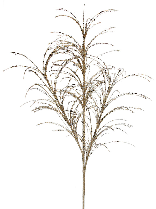 34" Champagne Glitter/Sequin Pampas Grass Spray – Elegant Christmas Floral Pick