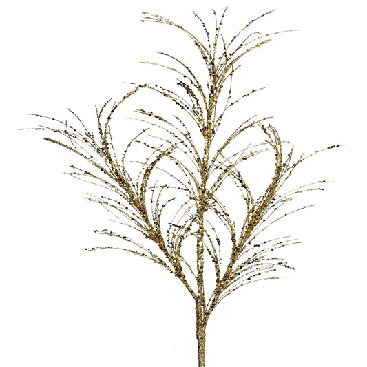 34" Gold Glitter/Sequin Pampas Grass Spray – Elegant Christmas Floral Pick