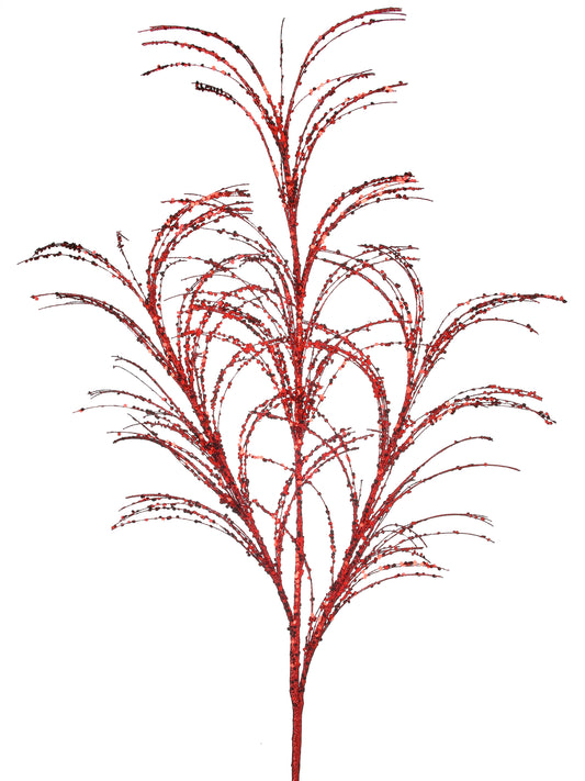 34" Red Glitter/Sequin Pampas Grass Spray – Elegant Christmas Floral Pick