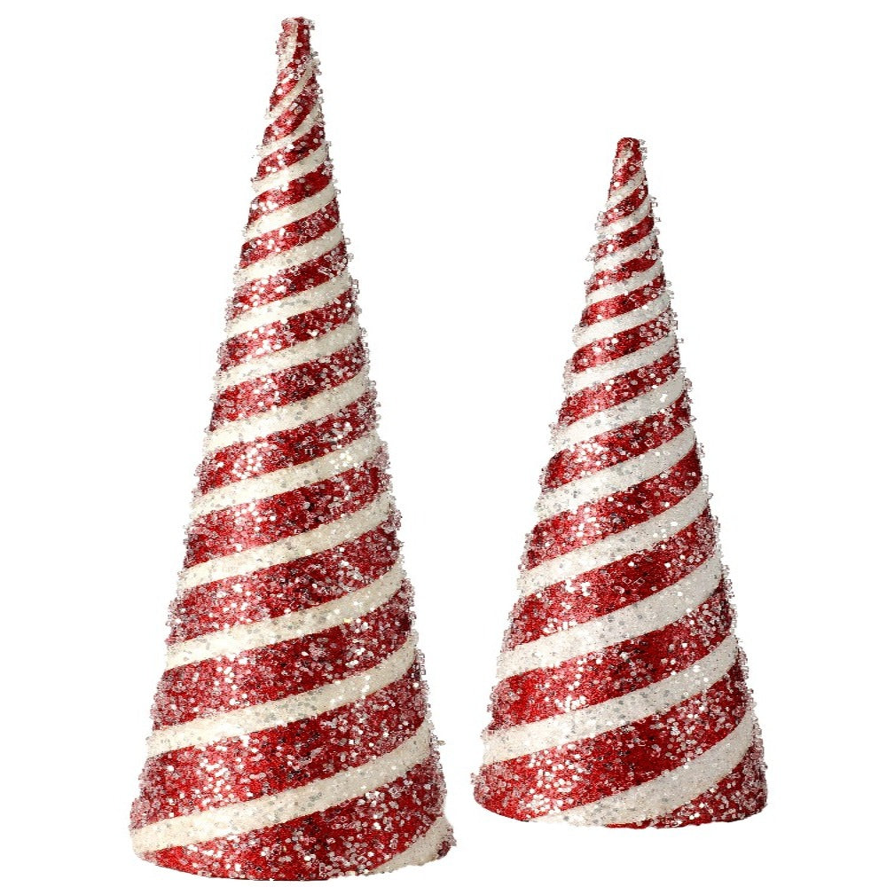 16 to 20" Candy Stripe Cone Decorations – Christmas Holiday Cheer Set of 2