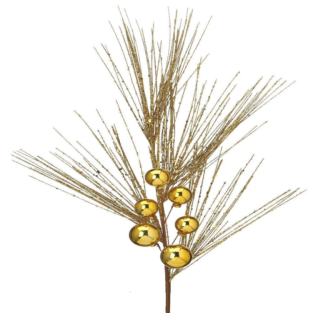 26" Gold Glittered Pine/Ball Spray – Elegant Christmas Decoration