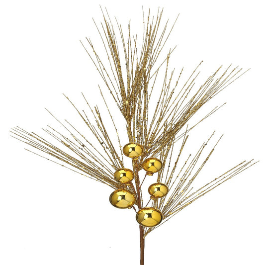 26" Gold Glittered Pine/Ball Spray – Elegant Christmas Decoration