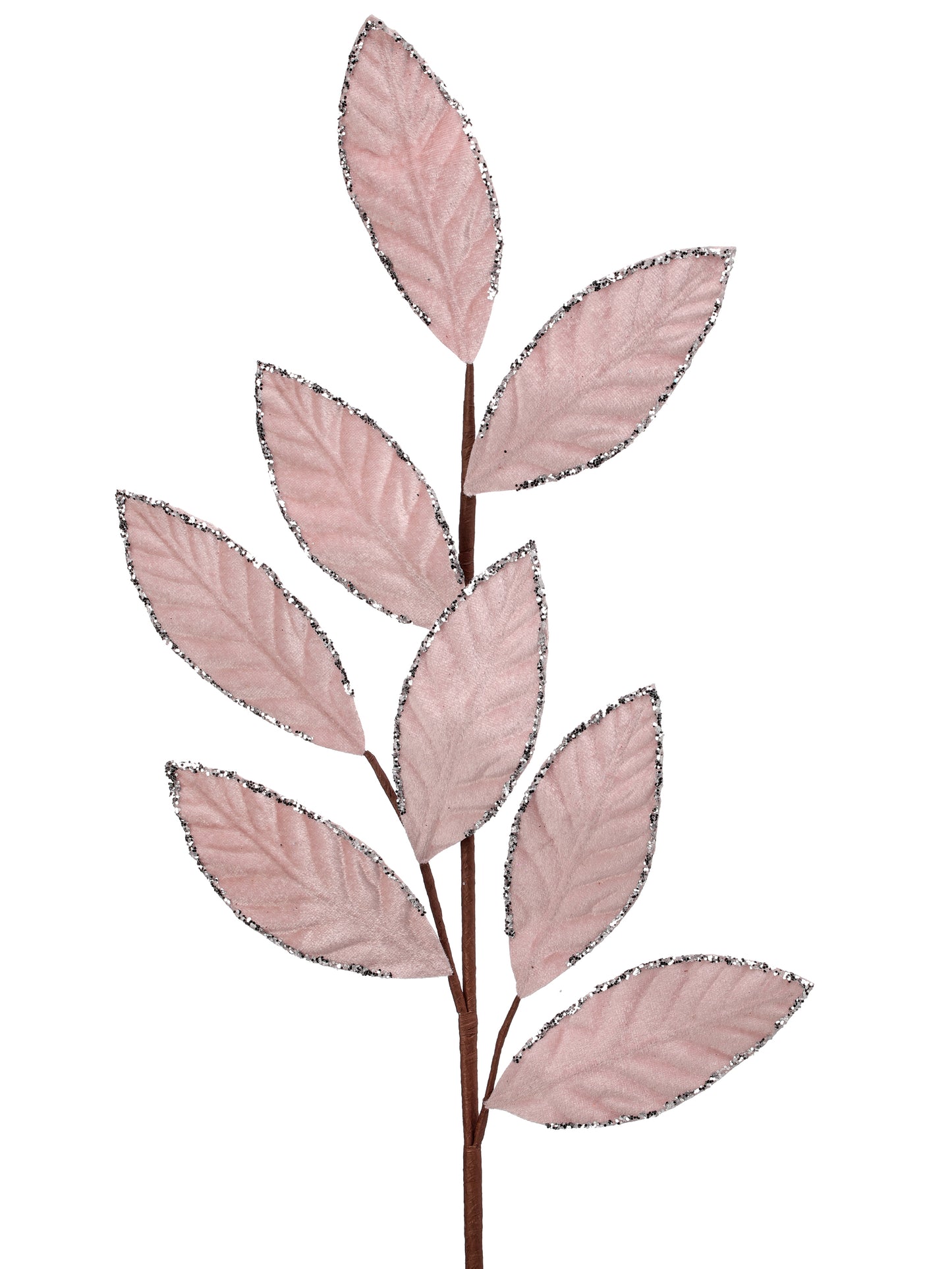 28" Blush Pink Velvet Glitter Leaf Sprays - Elegant Christmas Floral Decoration