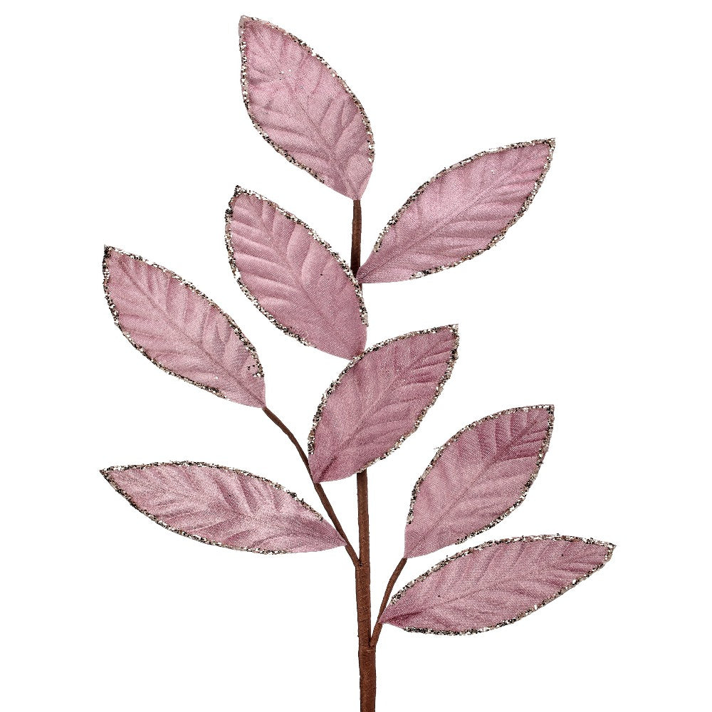 28" Pink Velvet Magnolia Leaf Spray – Elegant Decorative Accent for Home and Christmas Décor