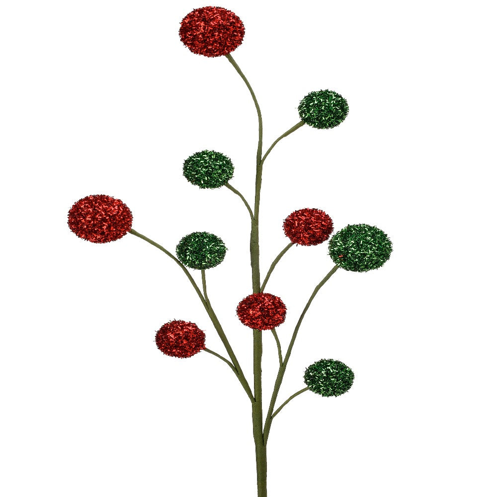 30" Red and Green Glitter Ball Filler Spray - Festive Christmas Decor