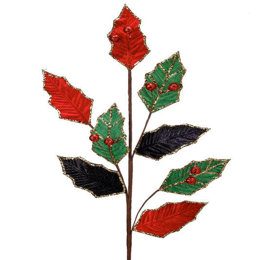 30" Velvet Veined Leaf Spray - Colorful Christmas Decor Accent