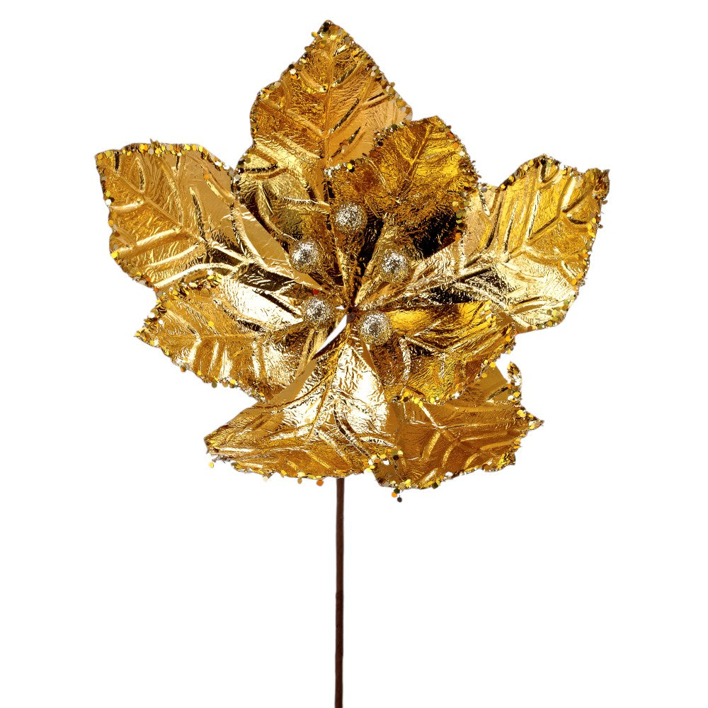 24" Shiny Gold Poinsettia Flower – Elegant Christmas Floral Decoration