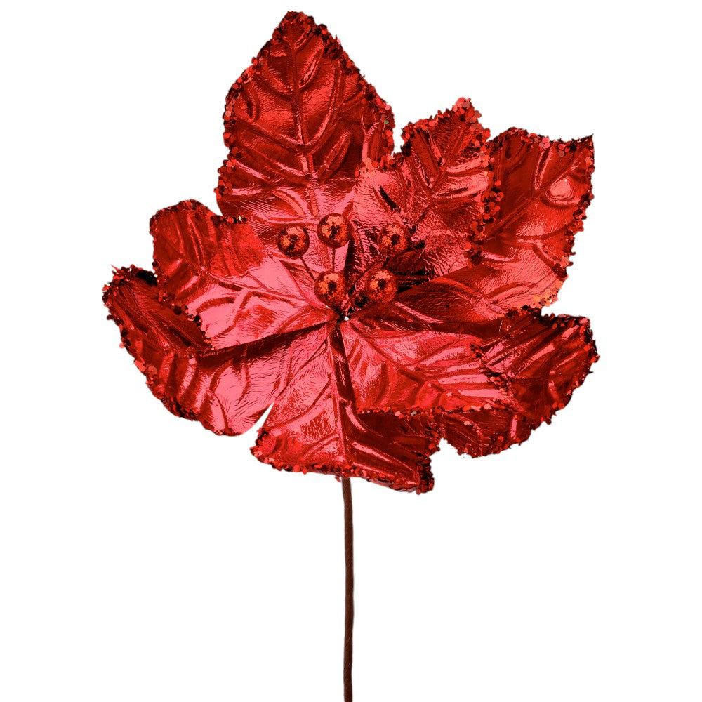 24" Shiny Red Poinsettia Flower