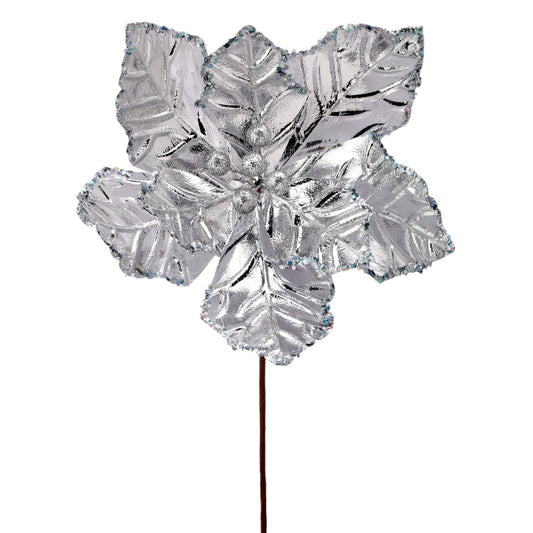 24" Shiny Silver Poinsettia Flower – Elegant Christmas Floral Decoration