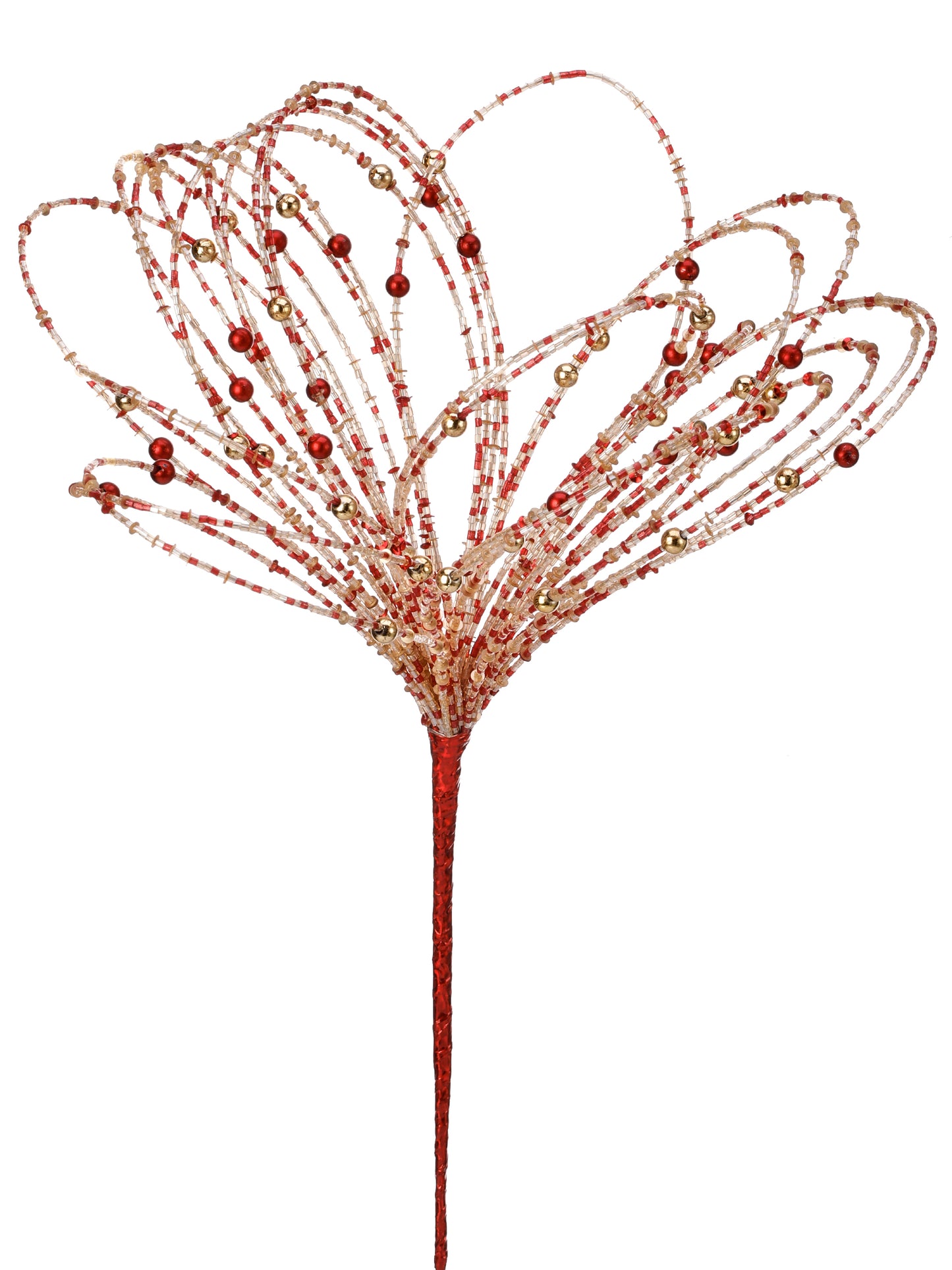 20" Champagne and Red Iron Starburst with Glass Beads – Festive Christmas Decoration