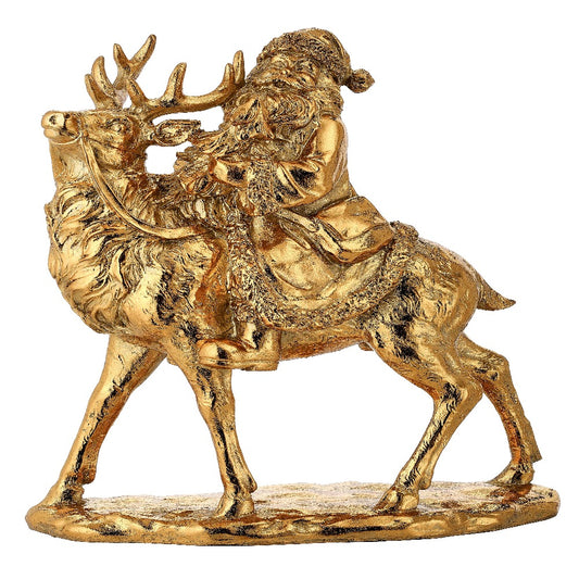 12" Gold Santa with Deer Table Piece – Elegant Christmas Centerpiece