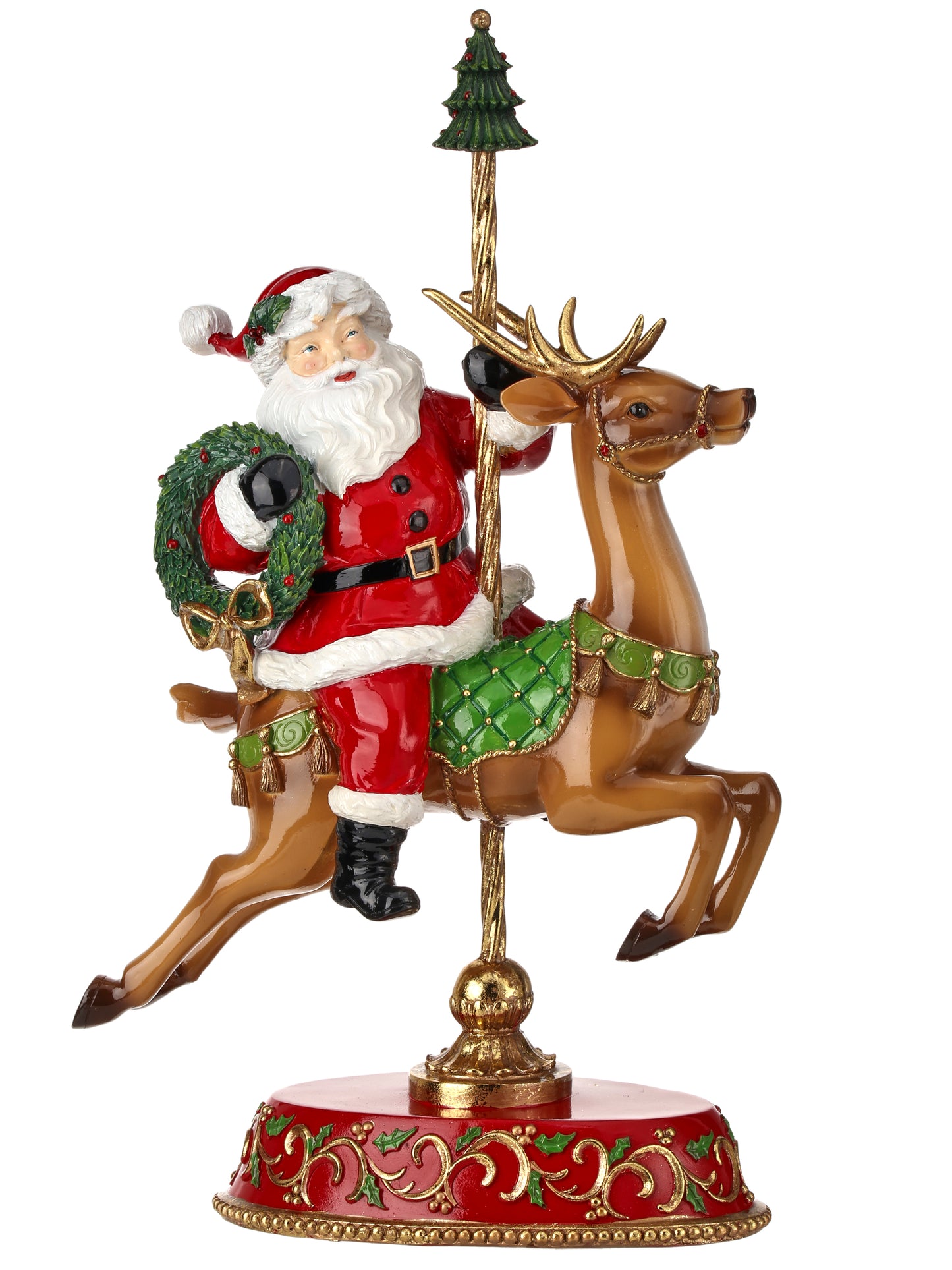 18" Santa on Carousel with Deer – Enchanting Christmas Decoration