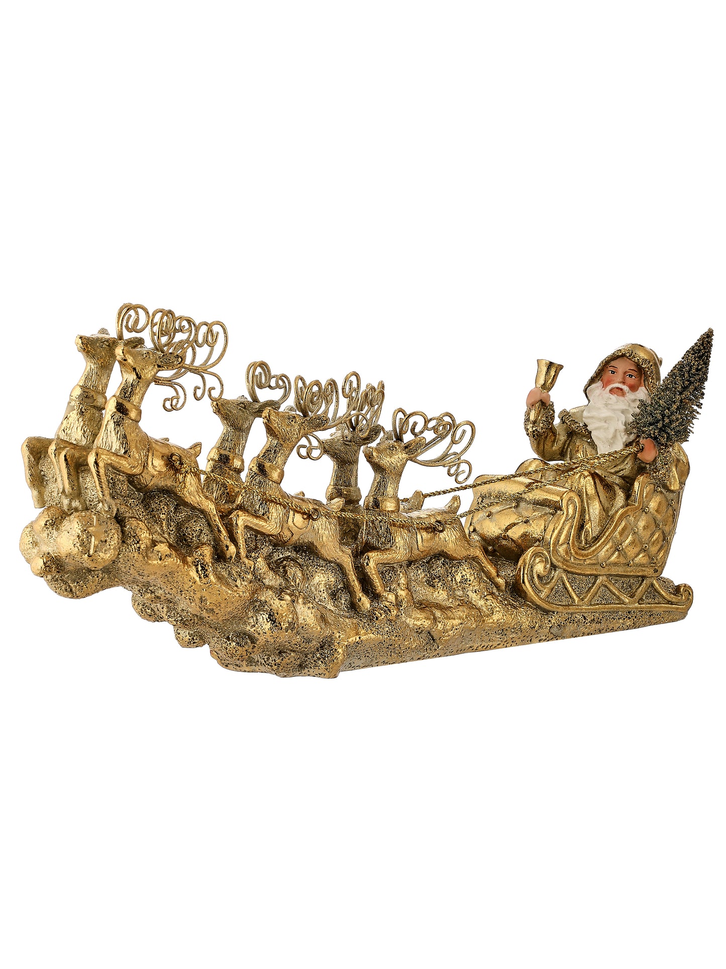 14" Santa with Deer in Gold Sleigh – Charming Christmas Decoration