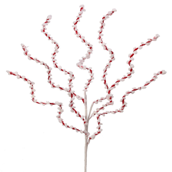 34" Red and White Chenille Peppermint Twist Spray – Whimsical Christmas Decoration