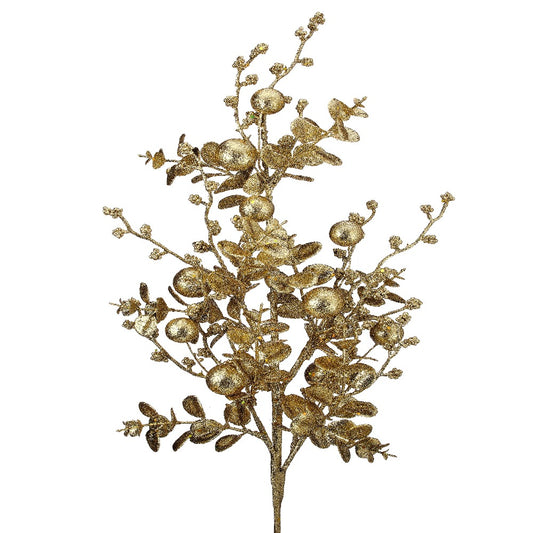 30" Gold Glitter Eucalyptus and Ball Spray - Elegant Christmas Decoration