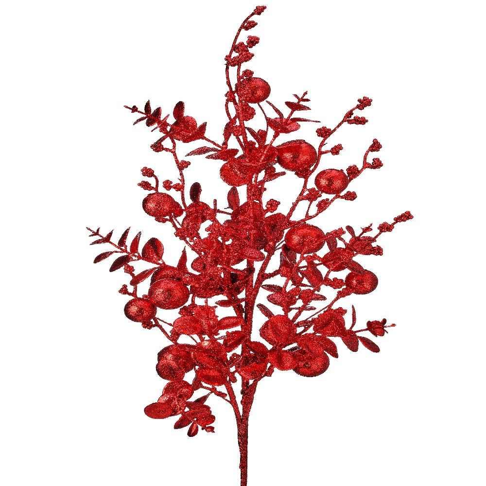 30" Red Glitter Eucalyptus and Ball Spray - Festive Christmas Decor