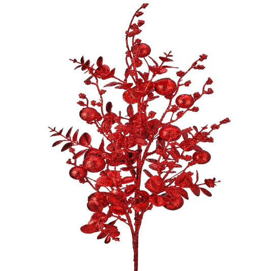 30" Red Glitter Eucalyptus and Ball Spray - Festive Christmas Decor