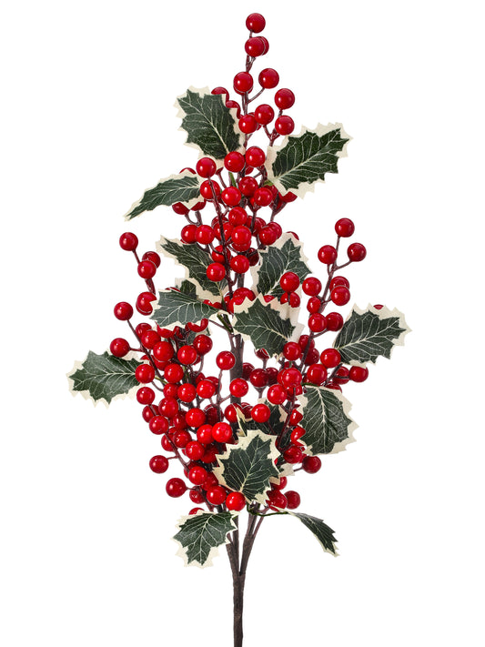 26" Holly with Berry Green Spray – Waterproof Christmas Decoration