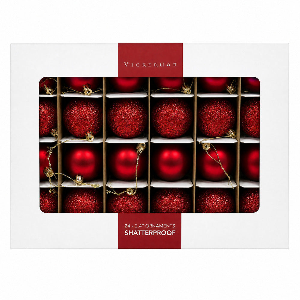 2.4" Set of 24 Shatterproof Christmas Ball Ornaments,
