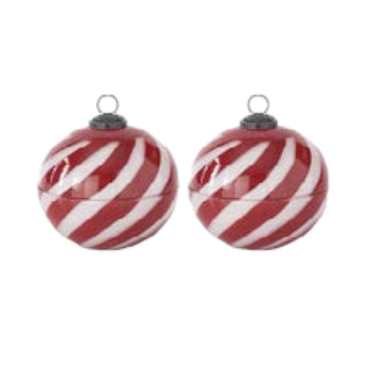 5" Red & White Striped Filled Ornament Candles