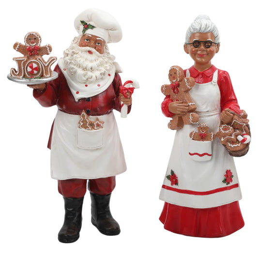 11.4" - 12" African American Mr. and Mrs. Claus Gingerbread Christmas Decor – Festive Holiday Figurines