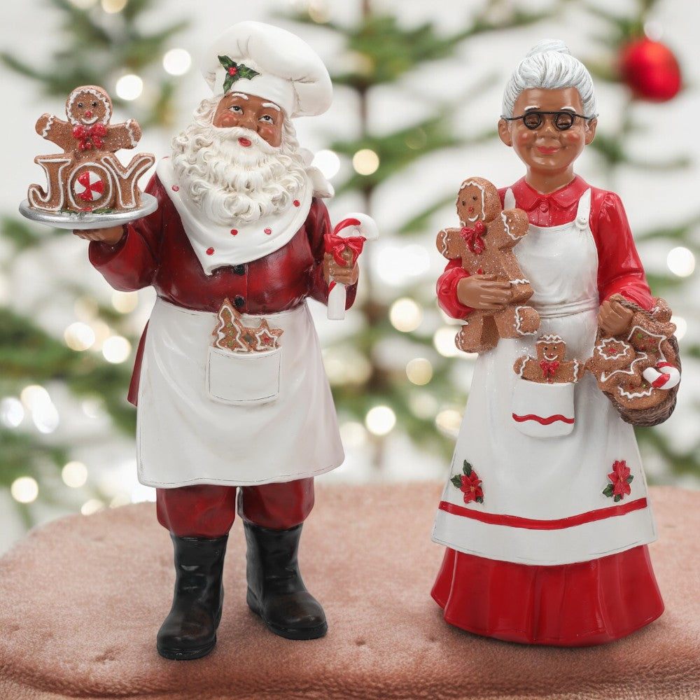 11.4" - 12" African American Mr. and Mrs. Claus Gingerbread Christmas Decor – Festive Holiday Figurines