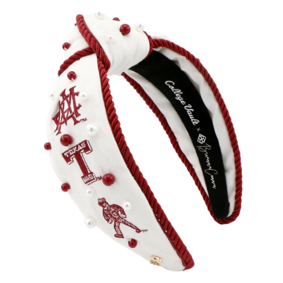 Texas A&M vintage logo rope headband with beads and pearl accents