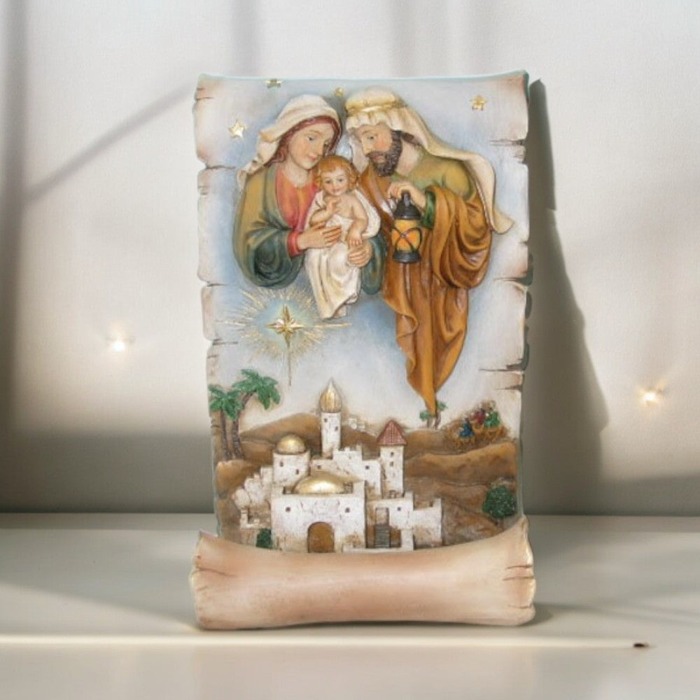 7" Holy Family in Scroll  Elegant Nativity Scene Decor for Christmas