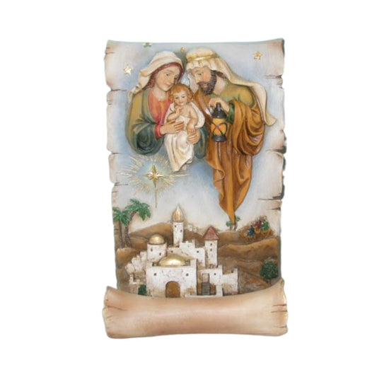 7" Holy Family in Scroll  Elegant Nativity Scene Decor for Christmas