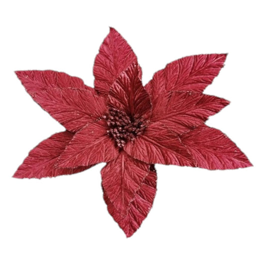 16" Red Velvet Poinsettia Flower – Elegant Christmas Floral Decoration