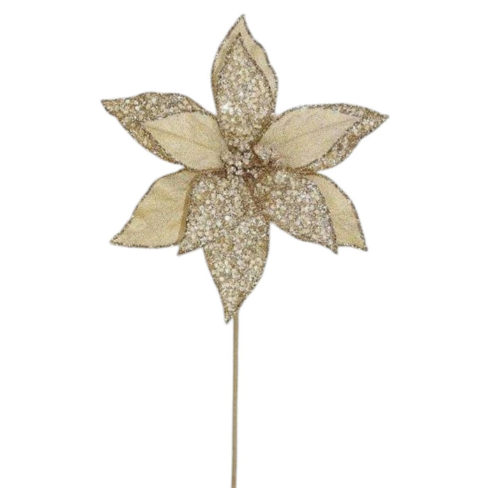 18-inch champagne gold glitter poinsettia Christmas floral pick