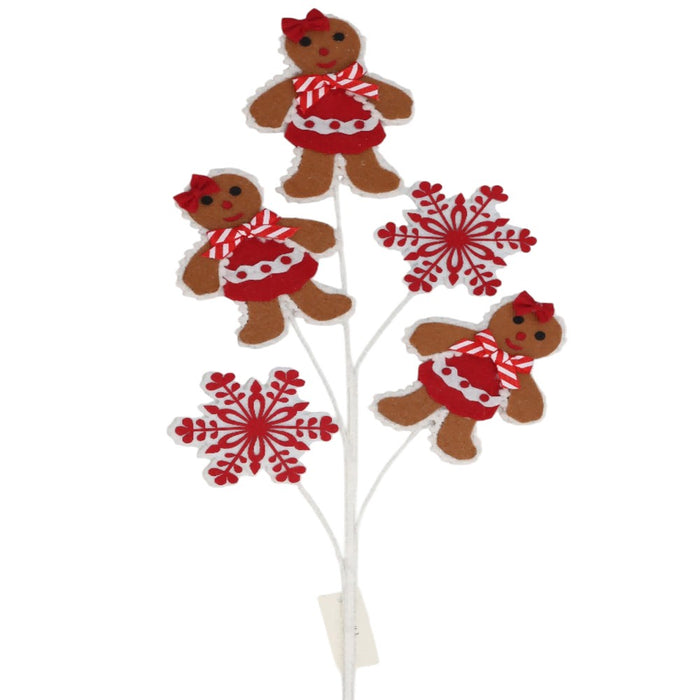 25-inch gingerbread girl and snowflake Christmas spray pick