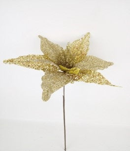 16" Gold Velvet Sheer Poinsettia Flower – Elegant Christmas Floral Decoration