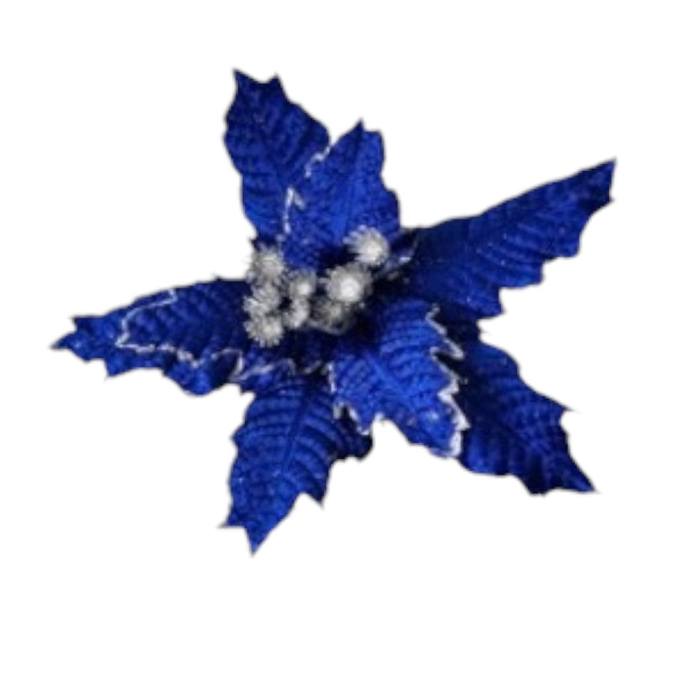 9" Blue Floral Pick with Silver Accents – Elegant Christmas Decoration Flower